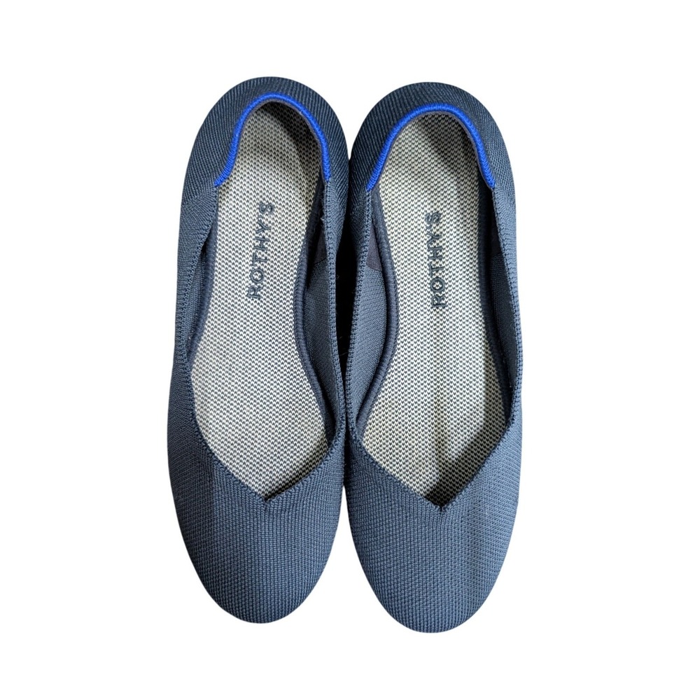 Rothys The Point Navy Blue Knit Pointed Toe Flats Women's 8.5